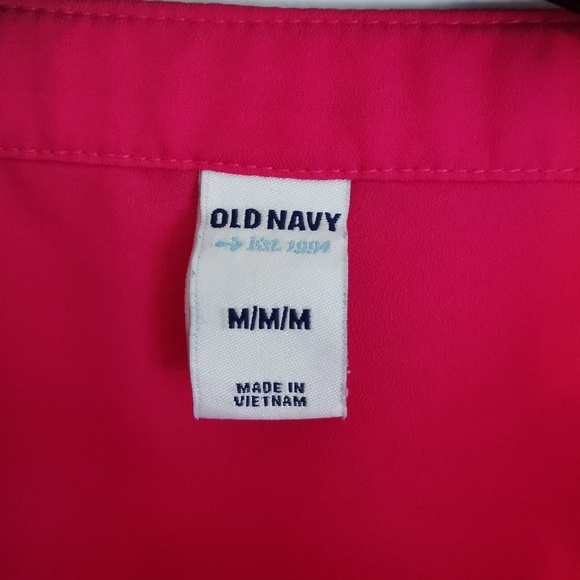 🔴  Old Navy Long Sleeve Collarless Fuchsia Blouse - Sz M - Picture 3 of 5